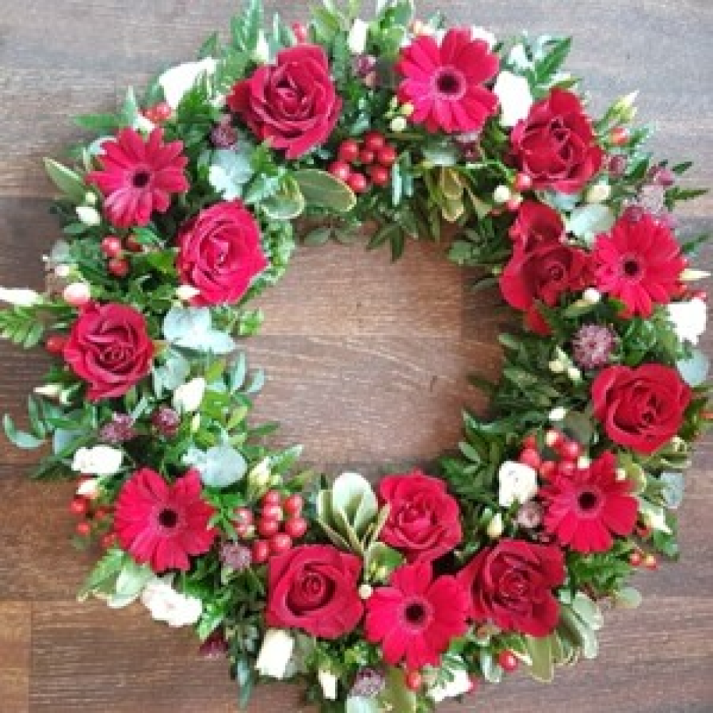 Red funeral wreath